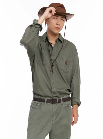 mens-cozy-cotton-button-up-shirt-ig529 / Dark green