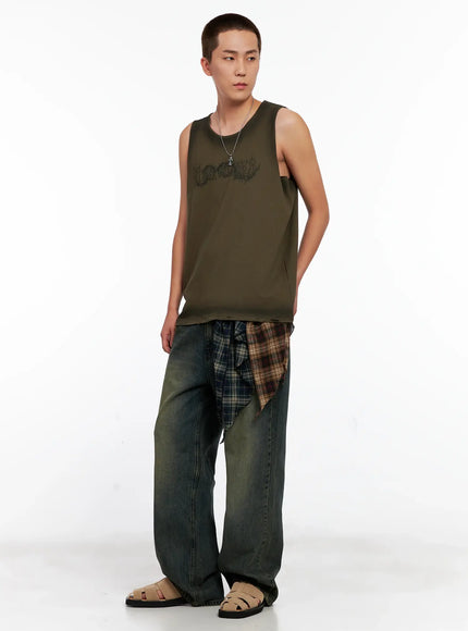 mens-distressed-muscle-tee-ig508 / Dark green