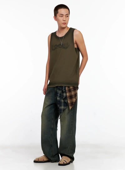 mens-distressed-muscle-tee-ig508 / Dark green