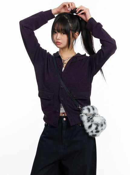 button-up-knit-cardigan-jacket-cf504 / Purple