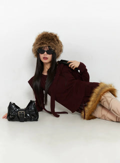 faux-fur-trim-mini-skirt-cd518 / Dark red