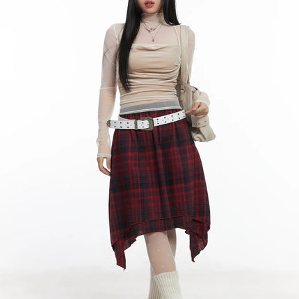 asymmetric-checkered-midi-skirt-cd530 / Dark red