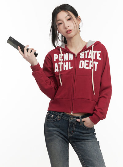 patchwork-zip-up-hooded-sweatshirt-cf514 / red