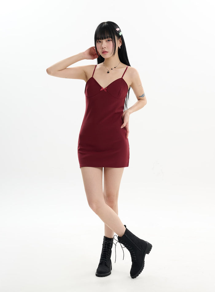 ribbon-front-cami-dress-if413 / Dark red