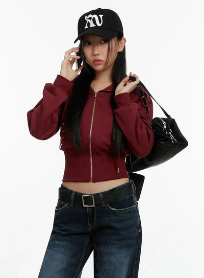 studded-crop-zip-up-hoodie-id525 / Dark red