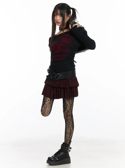 striped-mini-skirt-cd519 / Dark red