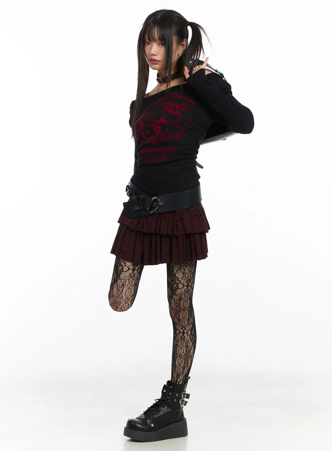 striped-mini-skirt-cd519 / Dark red