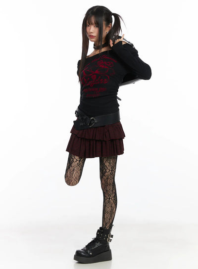 striped-mini-skirt-cd519 / Dark red