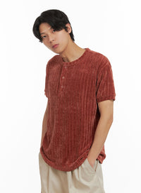 mens-velvet-striped-button-t-shirt-iy402 / Dark red