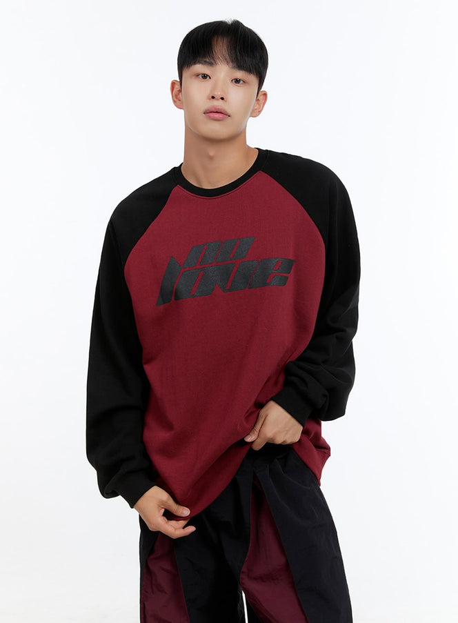 mens-cotton-graphic-raglan-sweatshirt-is413 / Dark red