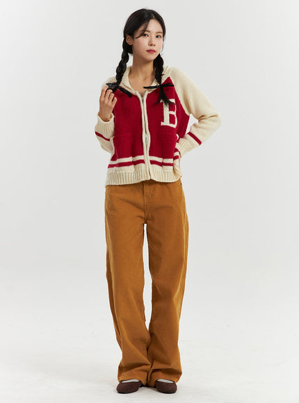 corduroy-mid-waist-solid-straight-pants-od320 / Dark yellow