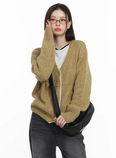 two-tone-wool-knit-cardigan-cj506 / Dark yellow