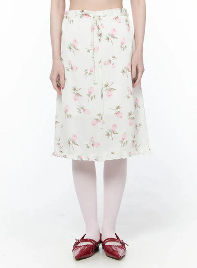 floral-print-ruffle-hem-midi-skirt-iy515 / Flower