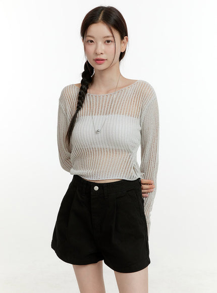 summer-knit-see-through-boat-neck-top-ol423 / Gray