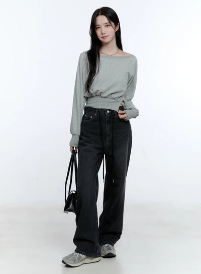 asymmetric-off-shoulder-sweatshirt-top-cg512 / Gray