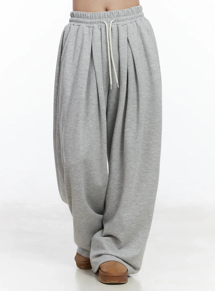 double-pleated-wide-sweatpants-ij529 / Gray