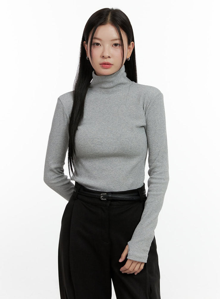 ribbed-long-sleeve-turtleneck-top-on408 / Gray