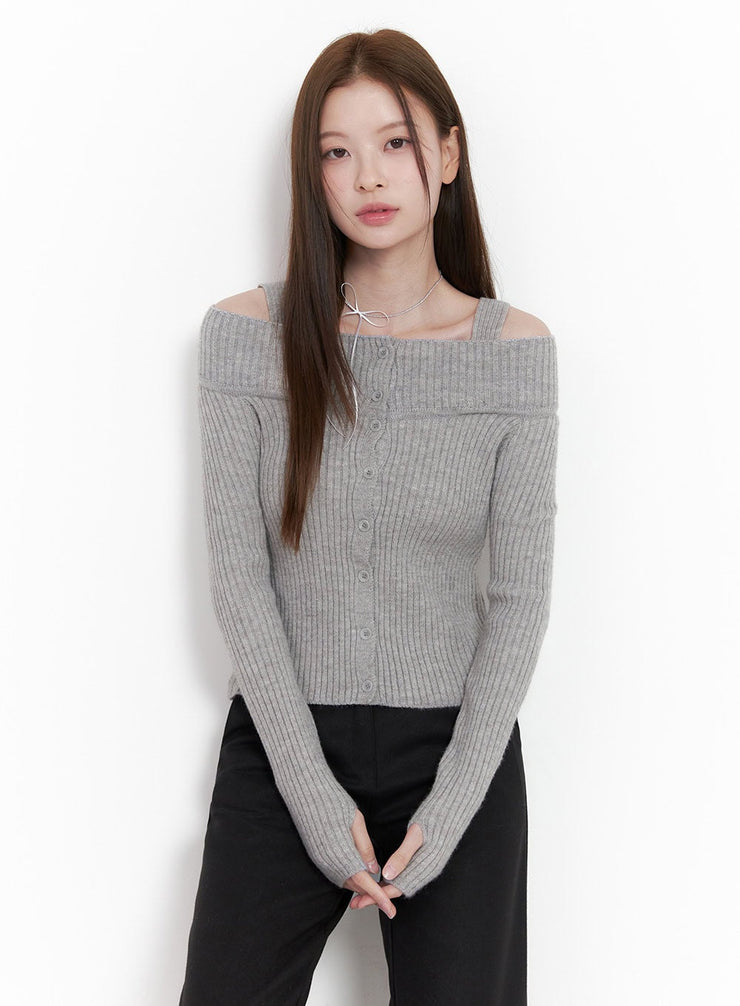 off-shoulder-knit-sweater-od418 / Gray