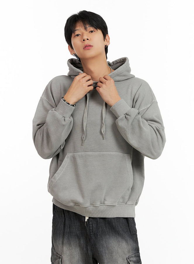 mens-washed-cotton-hoodie-gray-ig402 / Gray