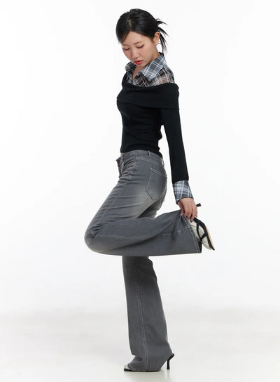 yuki-loose-fit-washed-bootcut-flared-jeans-cj530 / Gray