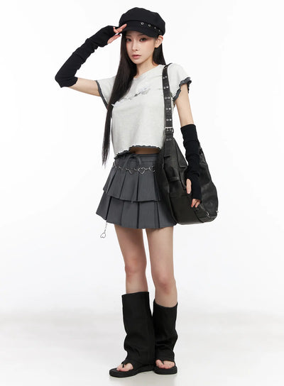 tiered-pleated-mini-skirt-cm518 / Gray