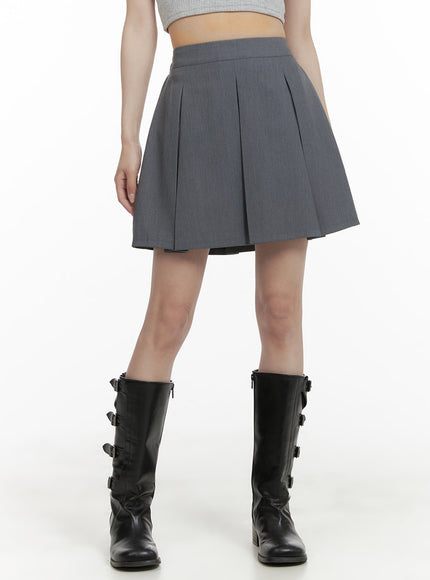 box-pleated-mini-skirt-ca403 / Gray