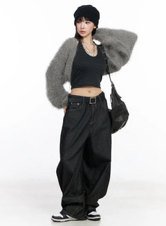 fluffy-bolero-crop-cardigan-cf519 / Gray