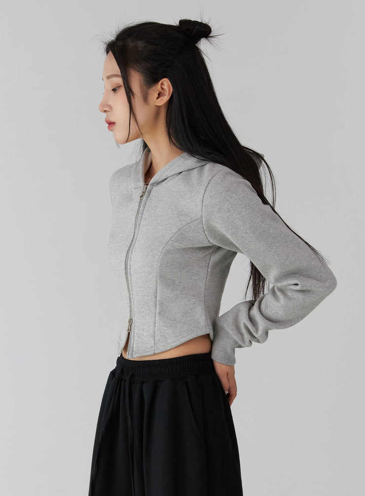 two-way-zip-up-crop-hoodie-cd322 / Gray