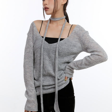 woolen-whisper-v-neck-top-co431 / Gray