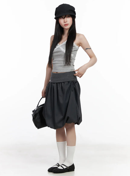 lace-trim-polka-dot-crop-sleeveless-top-cf523 / Gray