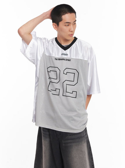 mens-mesh-v-neck-graphic-tee-iy505 / Gray