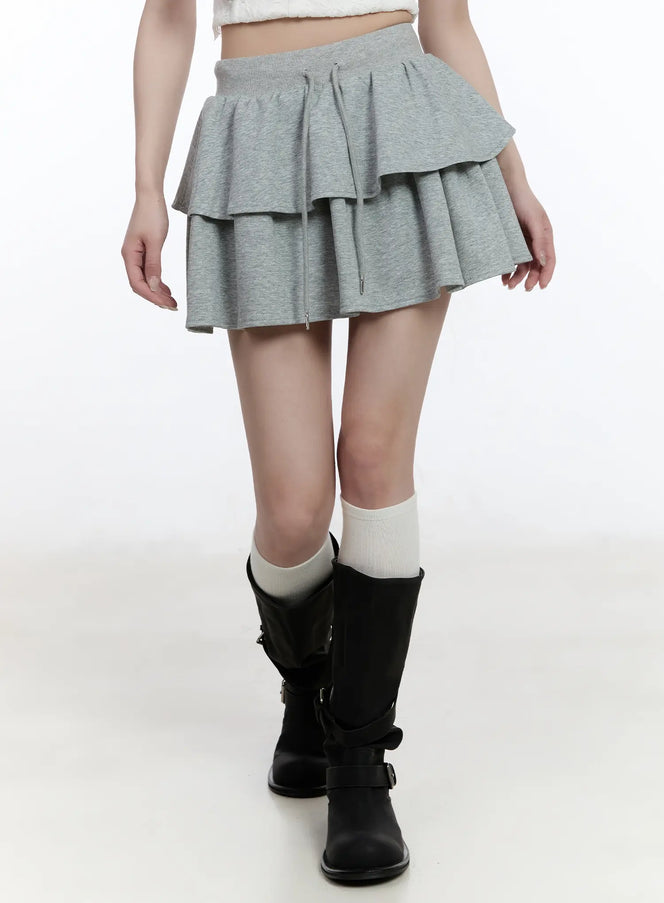 layered-ruffle-mini-skirt-ca501 / Gray