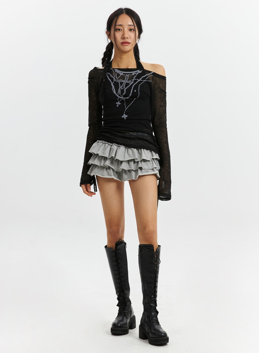 frill-layered-mini-skirt-cd321 / Gray