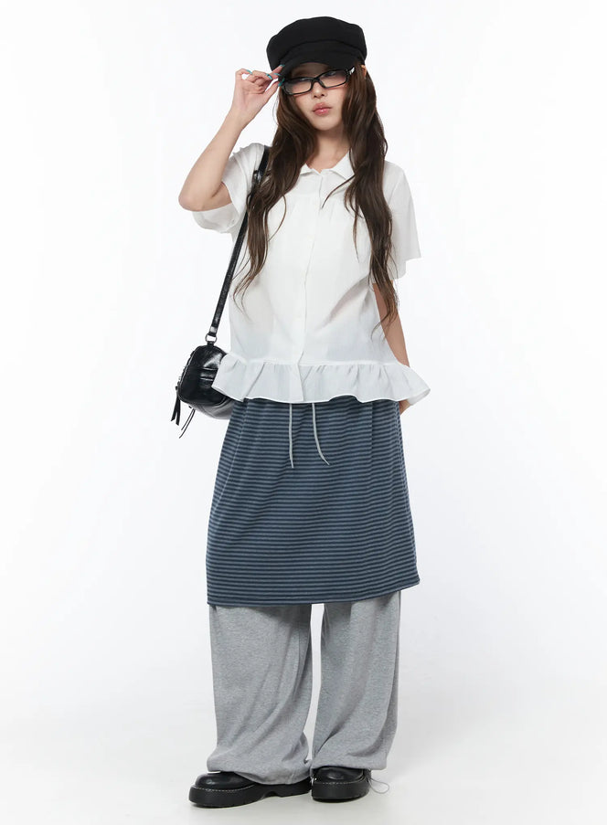 casual-striped-skirt-pants-cy529 / Gray