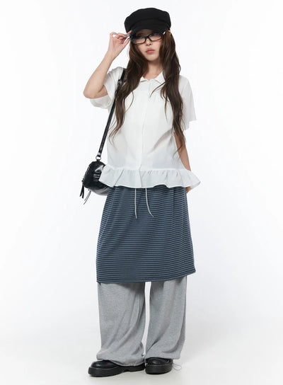 casual-striped-skirt-pants-cy529 / Gray