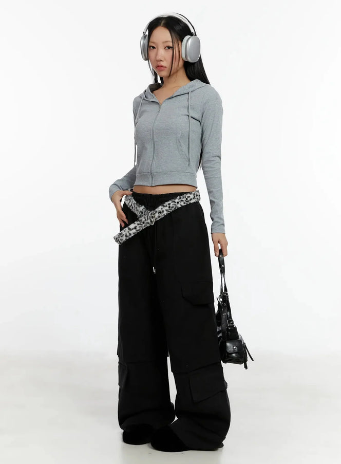 ribbed-crop-zip-up-hoodie-id525 / Gray