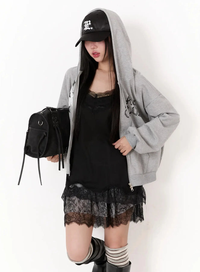 star-lettering-zip-up-hoodie-im509 / Gray