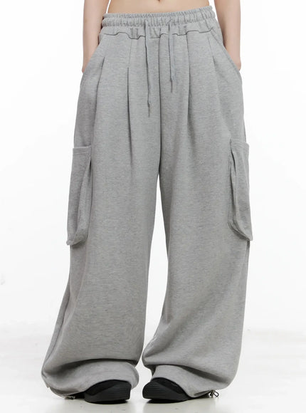 casual-wide-leg-cargo-sweatpants-il531 / Gray