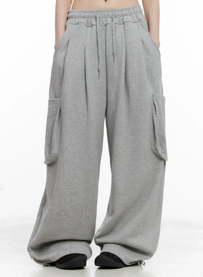 casual-wide-leg-cargo-sweatpants-il531 / Gray