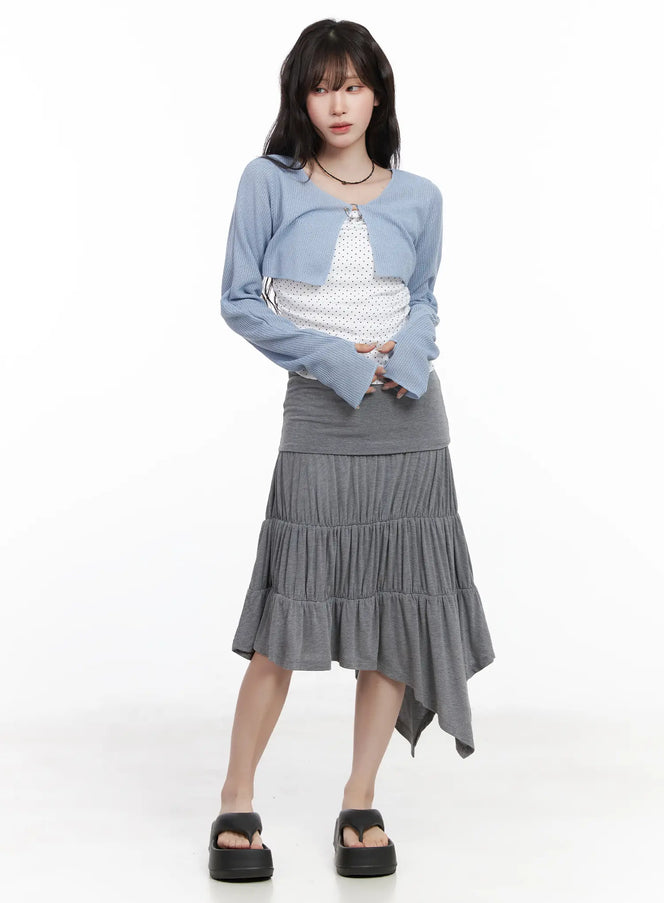 asymmetric-flare-midi-skirt-cf519 / Gray
