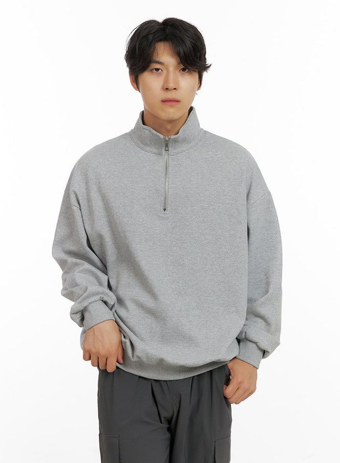 mens-cozy-zip-up-solid-sweatshirt-gray-ig409 / Gray