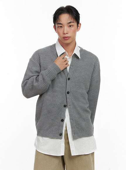 mens-knitted-v-neck-cardigan-in426 / Gray