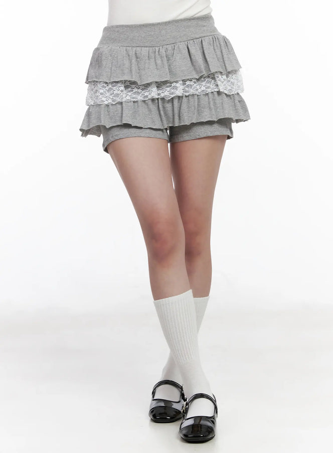 lace-trim-ruffle-skort-cm531 / Gray