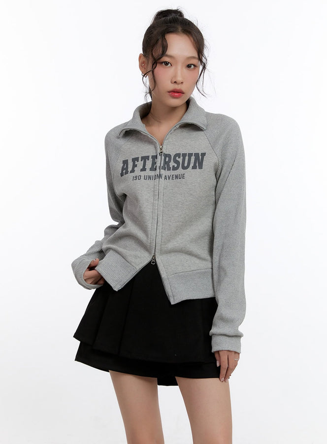 graphic-double-zip-up-sweatshirt-cn421 / Gray