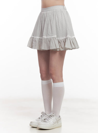 frill-lace-flare-mini-skirt-cy526 / Gray