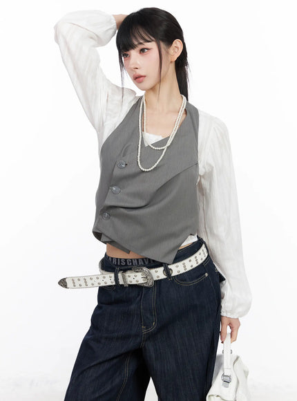 striped-halter-vest-top-cf518 / Gray