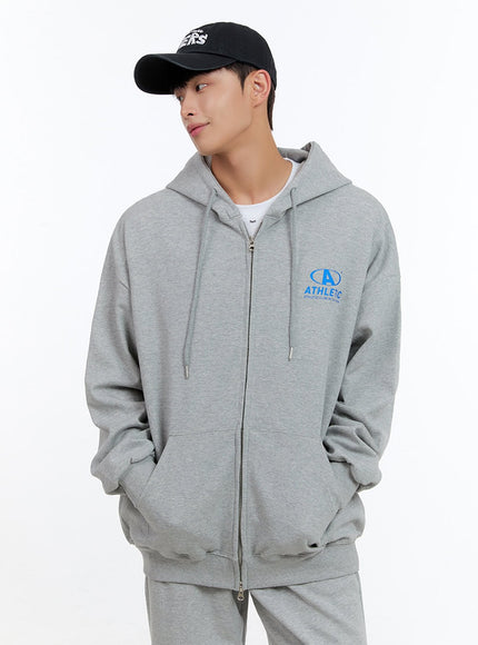 mens-two-way-zip-up-lettered-hoodie-gray-is413 / Gray