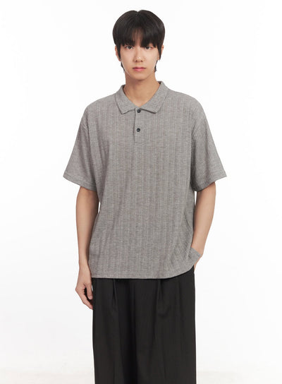 mens-loose-fit-collared-ribbed-t-shirt-ia510 / Gray