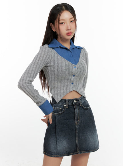 colorblock-knit-shirt-cn412 / Gray