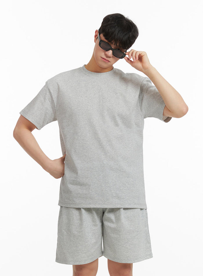 mens-basic-cotton-round-neck-t-shirt-ia402 / Gray
